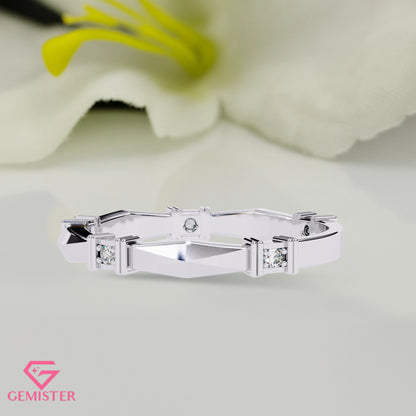 Geometric Lab Grown Diamond Band Ring – Unique Gold Ring with Modern Design, Minimalist Wedding Band