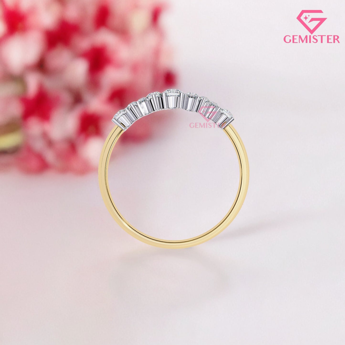 0.28 Ct Lab Grown Diamond Cluster Band Ring – 7 Stone Round Cut Ring, Dainty Wedding Band