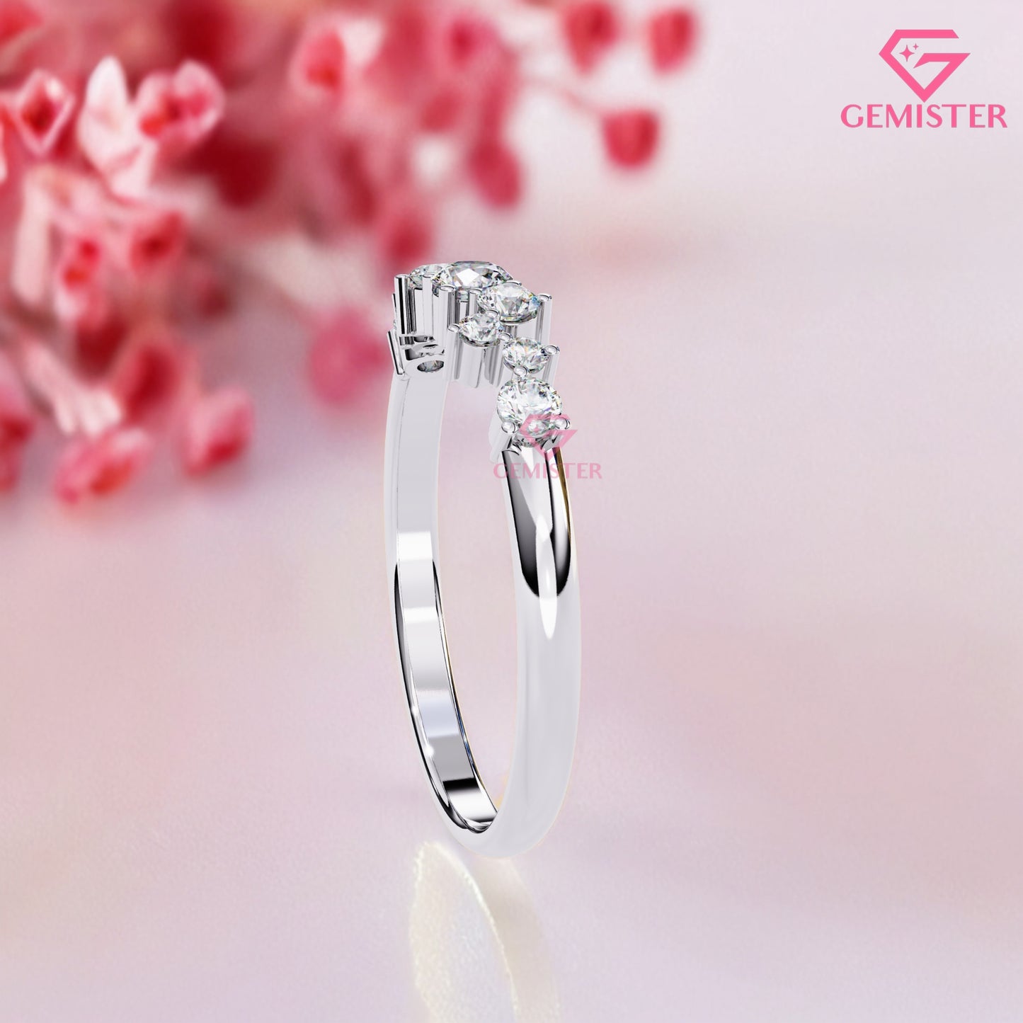 0.28 Ct Lab Grown Diamond Cluster Band Ring – 7 Stone Round Cut Ring, Dainty Wedding Band