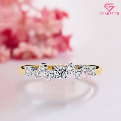 0.28 Ct Lab Grown Diamond Cluster Band Ring – 7 Stone Round Cut Ring, Dainty Wedding Band