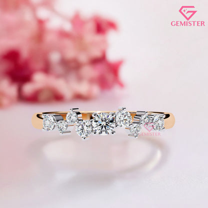 0.28 Ct Lab Grown Diamond Cluster Band Ring – 7 Stone Round Cut Ring, Dainty Wedding Band