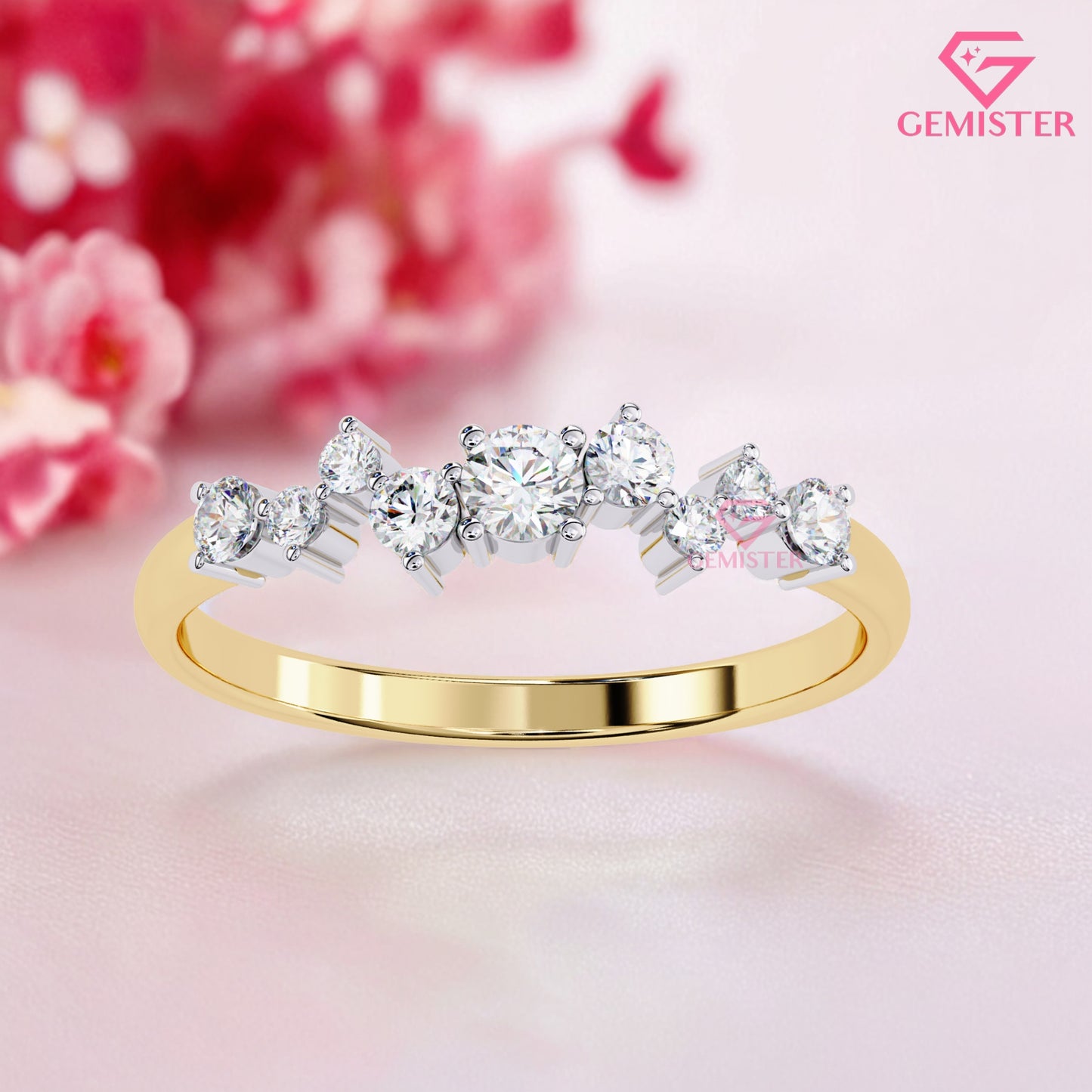 0.28 Ct Lab Grown Diamond Cluster Band Ring – 7 Stone Round Cut Ring, Dainty Wedding Band