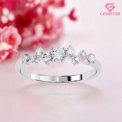 0.28 Ct Lab Grown Diamond Cluster Band Ring – 7 Stone Round Cut Ring, Dainty Wedding Band