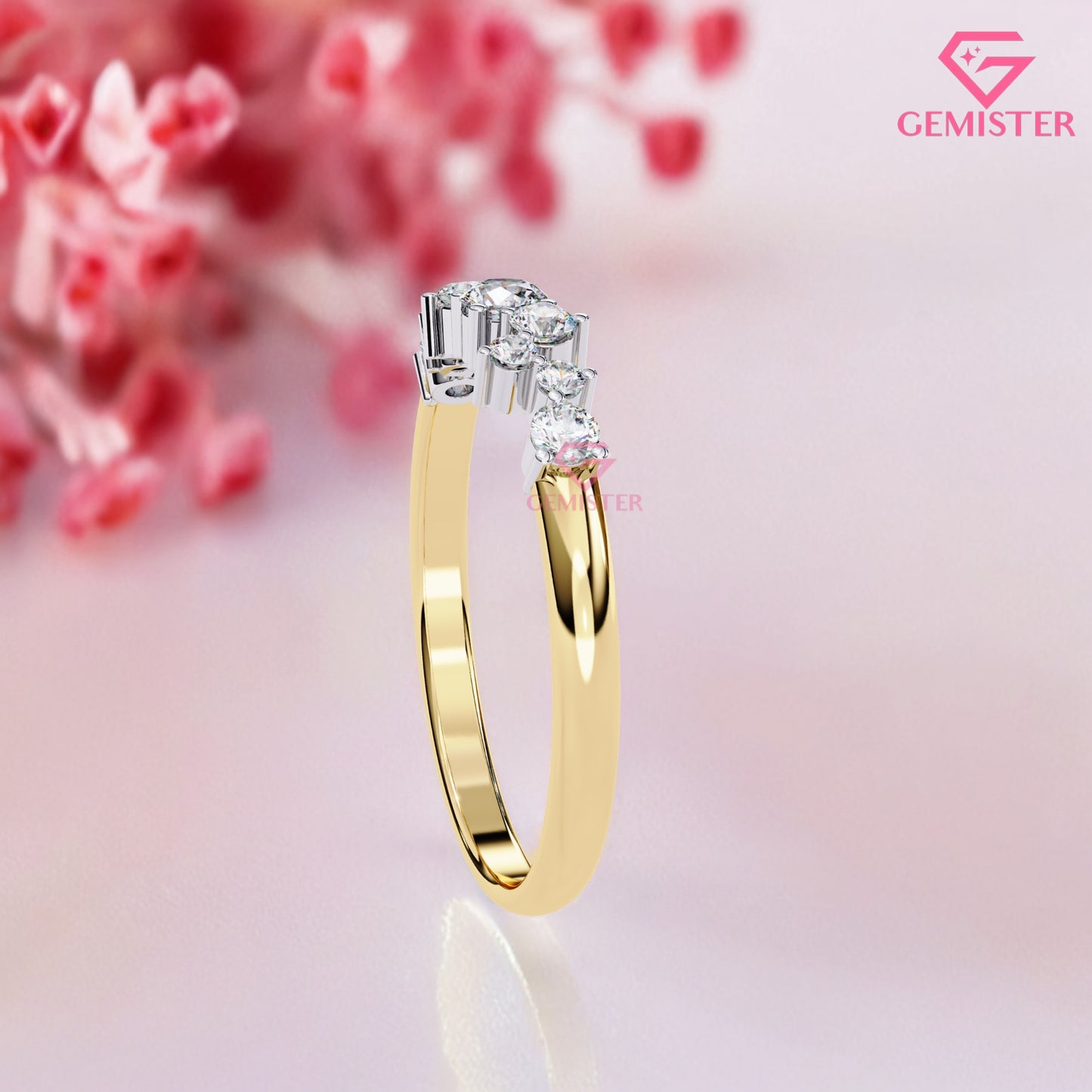 0.28 Ct Lab Grown Diamond Cluster Band Ring – 7 Stone Round Cut Ring, Dainty Wedding Band