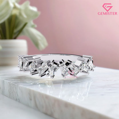 0.56 Ct Lab Grown Diamond Geometric Band – Princess & Baguette Cut Wedding Band,