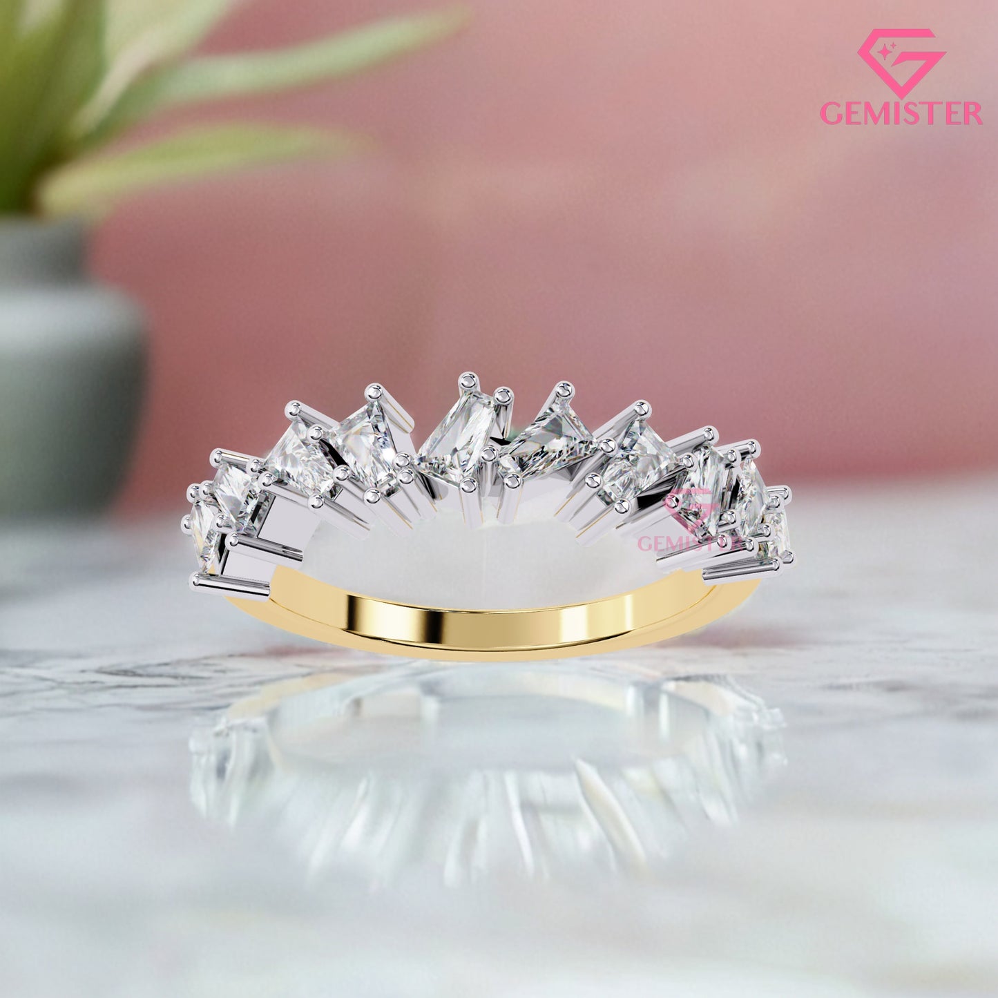 0.56 Ct Lab Grown Diamond Geometric Band – Princess & Baguette Cut Wedding Band,