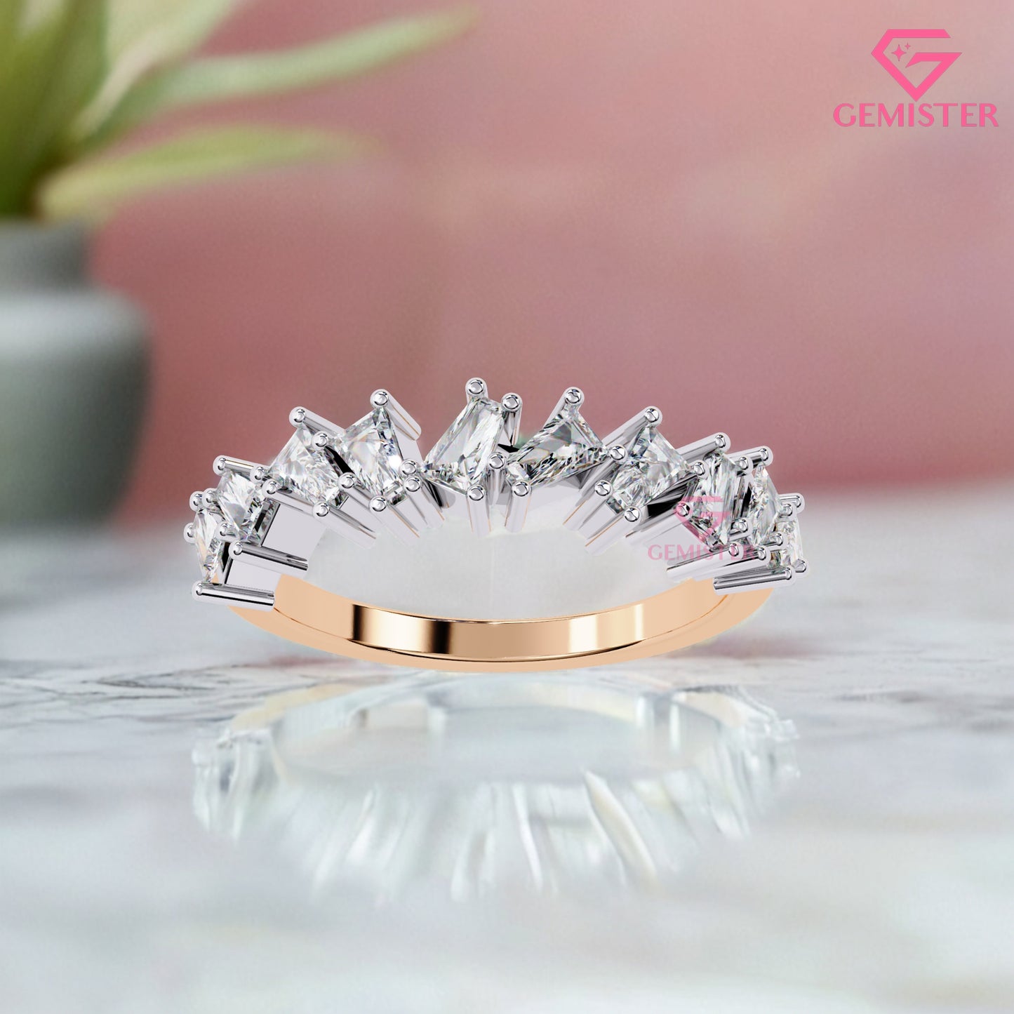 0.56 Ct Lab Grown Diamond Geometric Band – Princess & Baguette Cut Wedding Band,