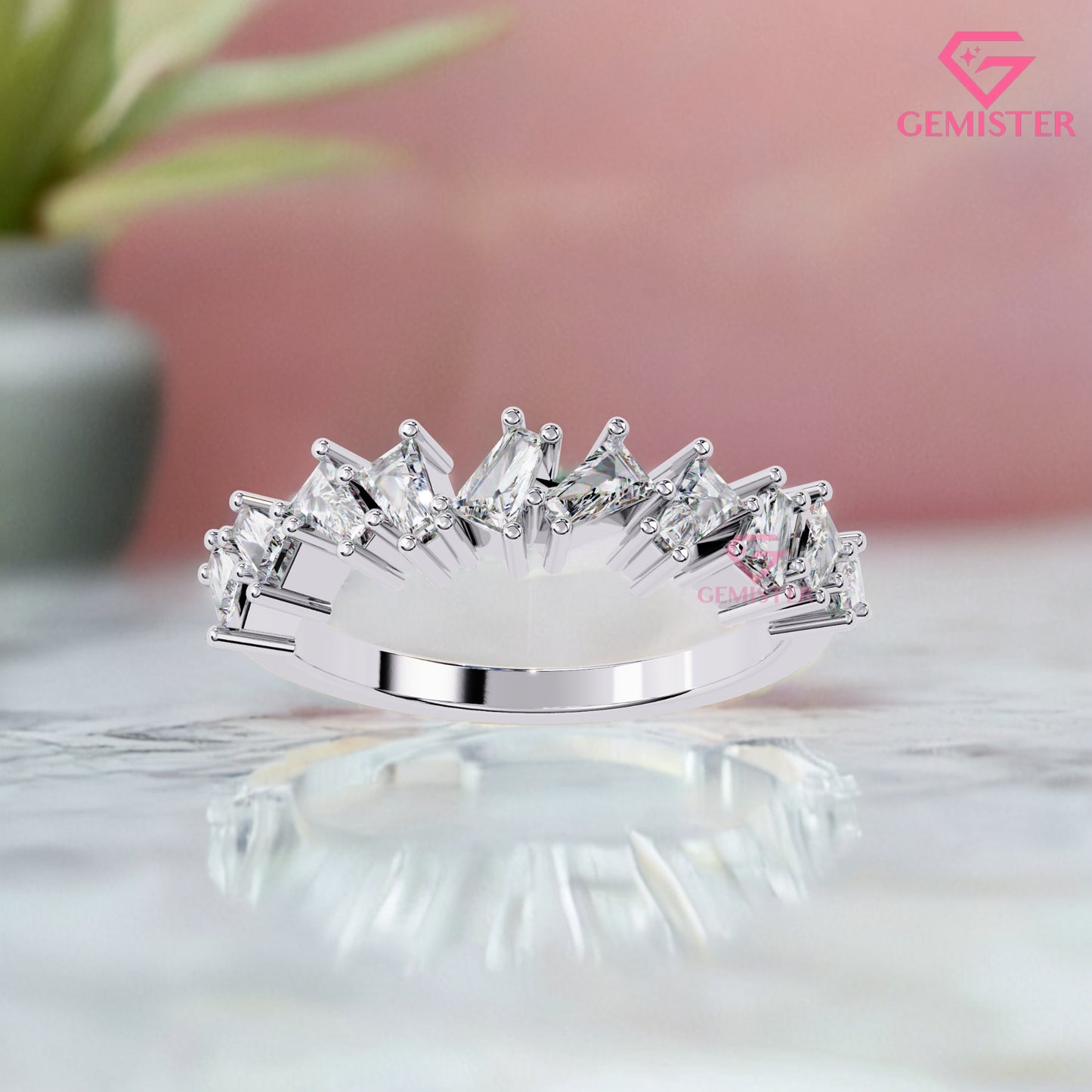 0.56 Ct Lab Grown Diamond Geometric Band – Princess & Baguette Cut Wedding Band,