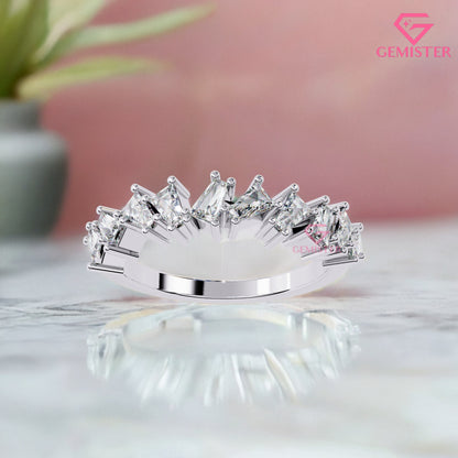 0.56 Ct Lab Grown Diamond Geometric Band – Princess & Baguette Cut Wedding Band,
