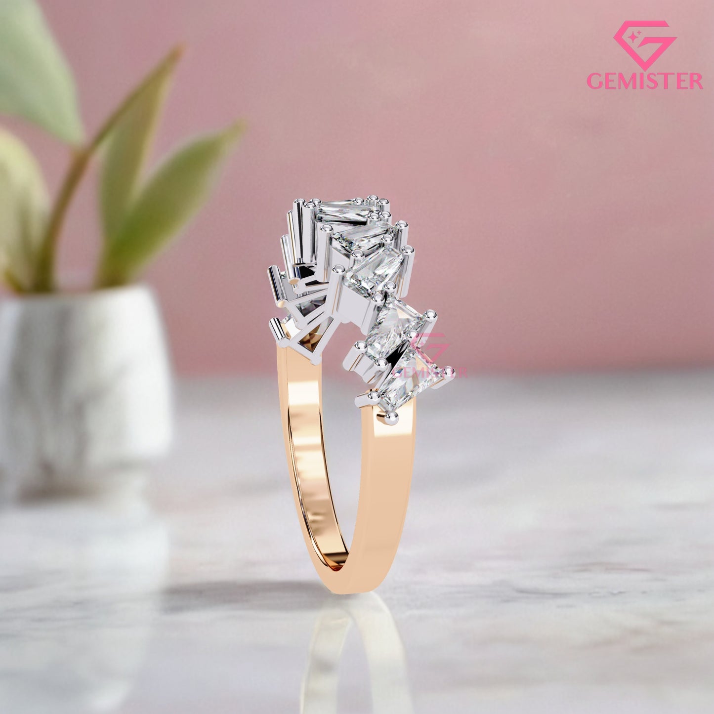 0.56 Ct Lab Grown Diamond Geometric Band – Princess & Baguette Cut Wedding Band,