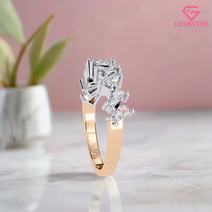 0.56 Ct Lab Grown Diamond Geometric Band – Princess & Baguette Cut Wedding Band,