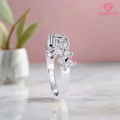 0.56 Ct Lab Grown Diamond Geometric Band – Princess & Baguette Cut Wedding Band,