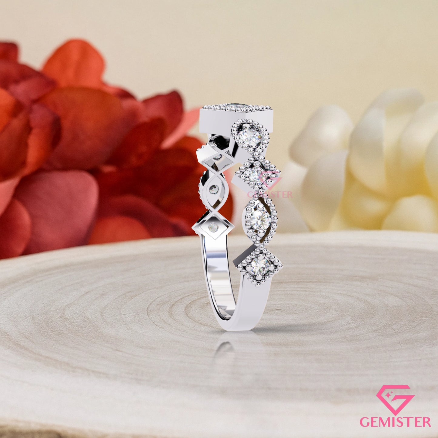 0.33 Ct Lab Grown Diamond Vintage Inspired Band – Milgrain Ring with Round Cut Stones, Elegant Wedding Band