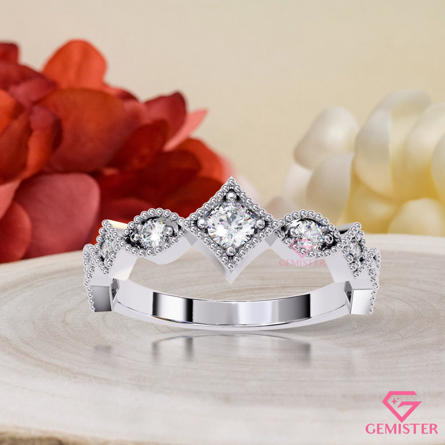 0.33 Ct Lab Grown Diamond Vintage Inspired Band – Milgrain Ring with Round Cut Stones, Elegant Wedding Band