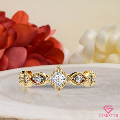 0.33 Ct Lab Grown Diamond Vintage Inspired Band – Milgrain Ring with Round Cut Stones, Elegant Wedding Band