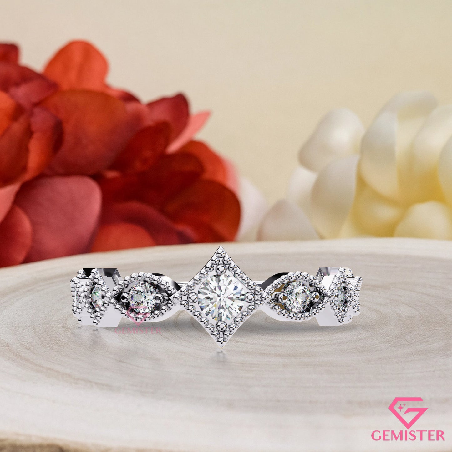 0.33 Ct Lab Grown Diamond Vintage Inspired Band – Milgrain Ring with Round Cut Stones, Elegant Wedding Band