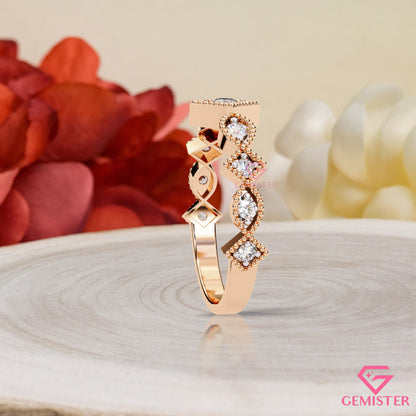 0.33 Ct Lab Grown Diamond Vintage Inspired Band – Milgrain Ring with Round Cut Stones, Elegant Wedding Band