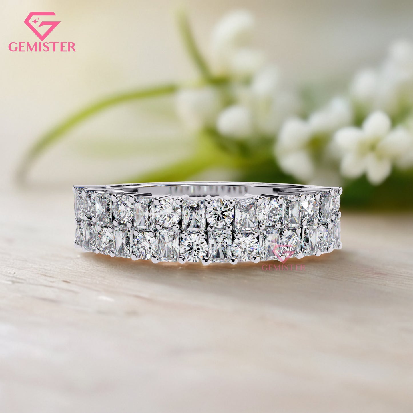 1.14 Ct Lab Grown Diamond Eternity Band Ring – Princess & Round Cut Multi-Row Ring, Luxurious Anniversary Band