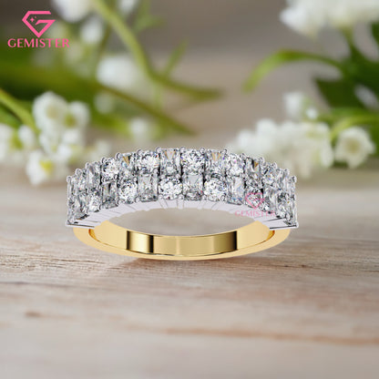 1.14 Ct Lab Grown Diamond Eternity Band Ring – Princess & Round Cut Multi-Row Ring, Luxurious Anniversary Band