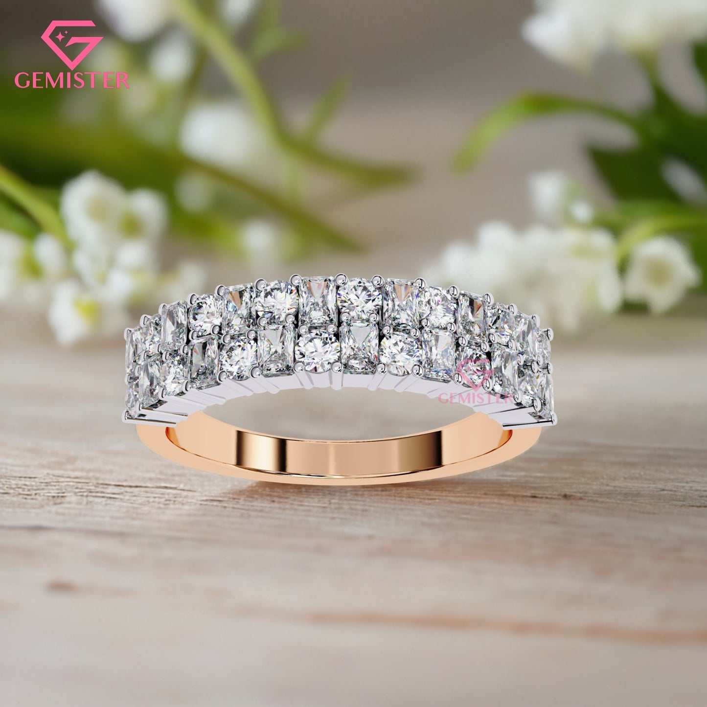 1.14 Ct Lab Grown Diamond Eternity Band Ring – Princess & Round Cut Multi-Row Ring, Luxurious Anniversary Band