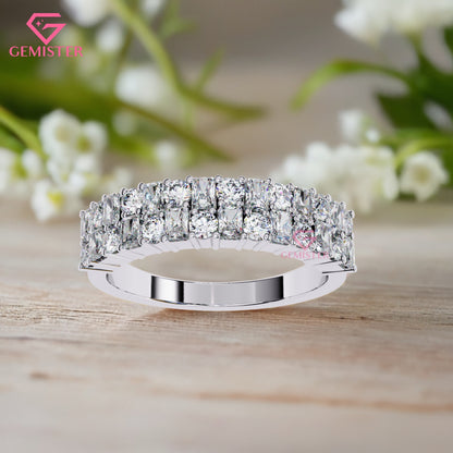 1.14 Ct Lab Grown Diamond Eternity Band Ring – Princess & Round Cut Multi-Row Ring, Luxurious Anniversary Band