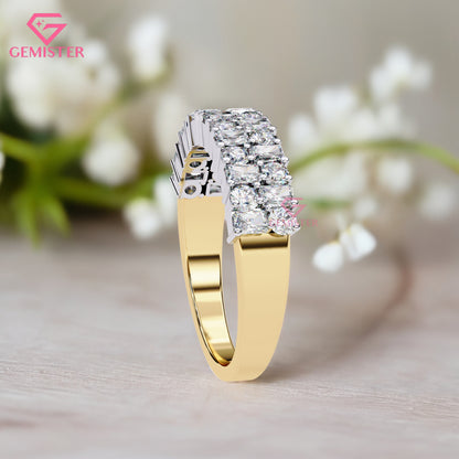 1.14 Ct Lab Grown Diamond Eternity Band Ring – Princess & Round Cut Multi-Row Ring, Luxurious Anniversary Band