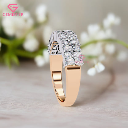 1.14 Ct Lab Grown Diamond Eternity Band Ring – Princess & Round Cut Multi-Row Ring, Luxurious Anniversary Band