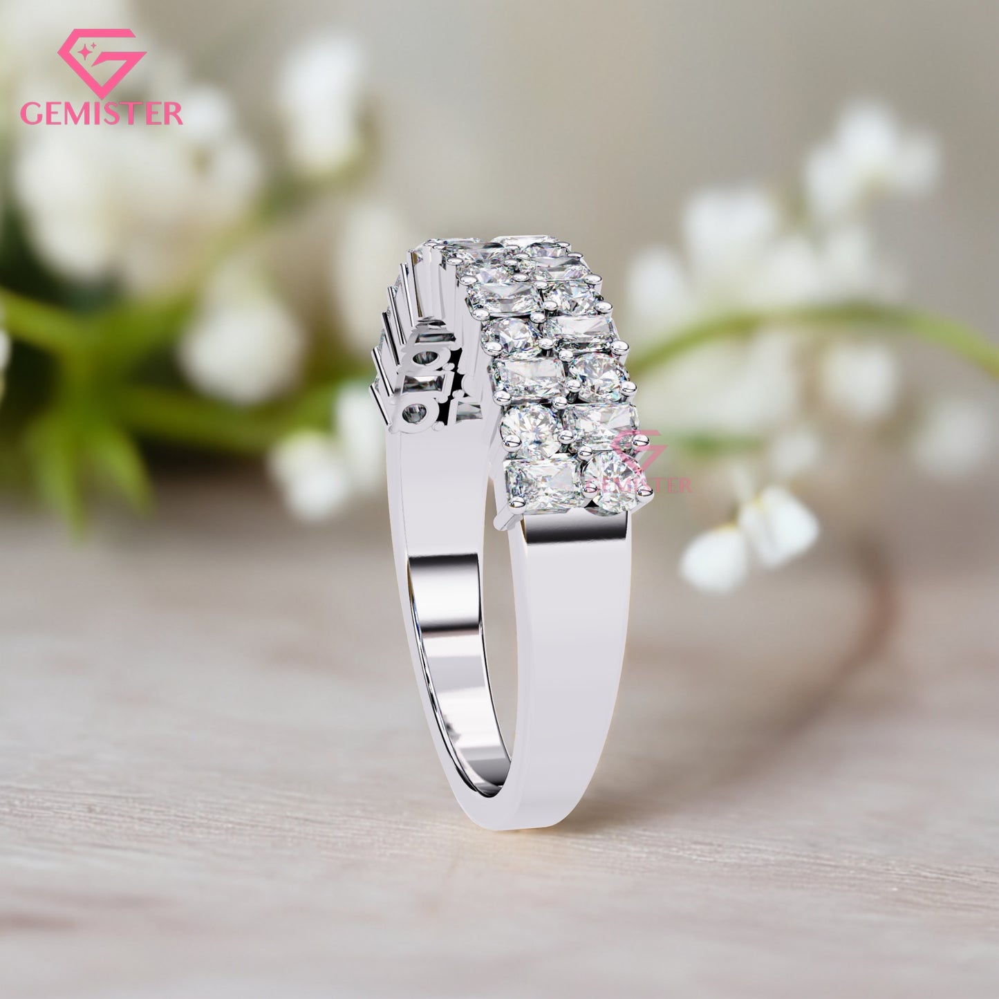 1.14 Ct Lab Grown Diamond Eternity Band Ring – Princess & Round Cut Multi-Row Ring, Luxurious Anniversary Band