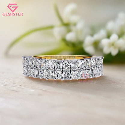 1.14 Ct Lab Grown Diamond Eternity Band Ring – Princess & Round Cut Multi-Row Ring, Luxurious Anniversary Band