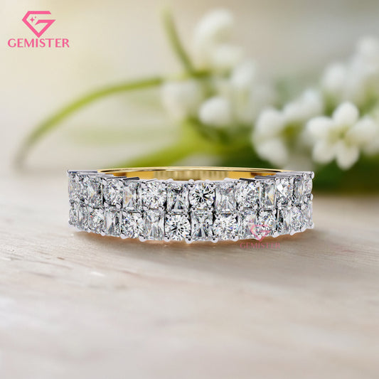 1.14 Ct Lab Grown Diamond Eternity Band Ring – Princess & Round Cut Multi-Row Ring, Luxurious Anniversary Band