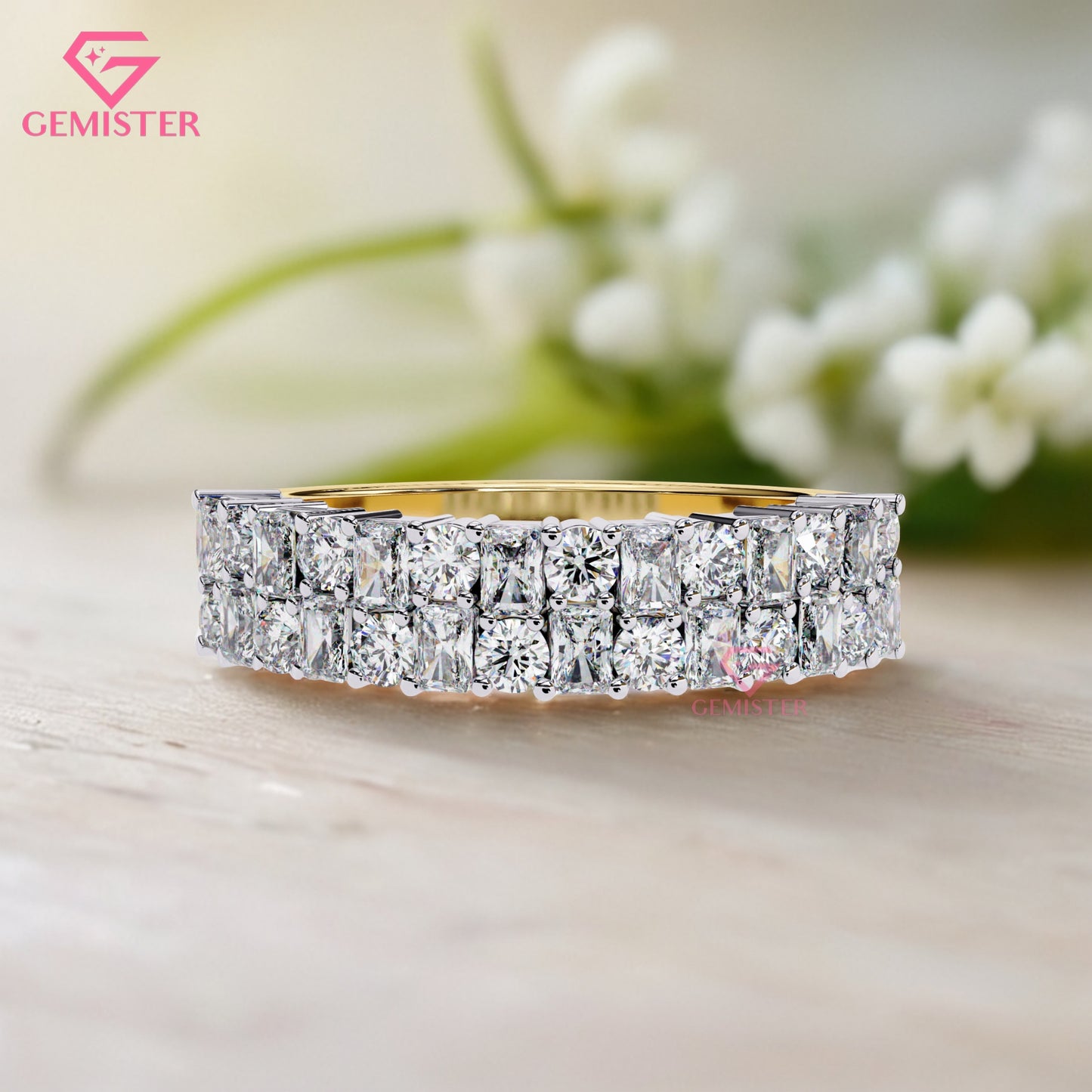 1.14 Ct Lab Grown Diamond Eternity Band Ring – Princess & Round Cut Multi-Row Ring, Luxurious Anniversary Band