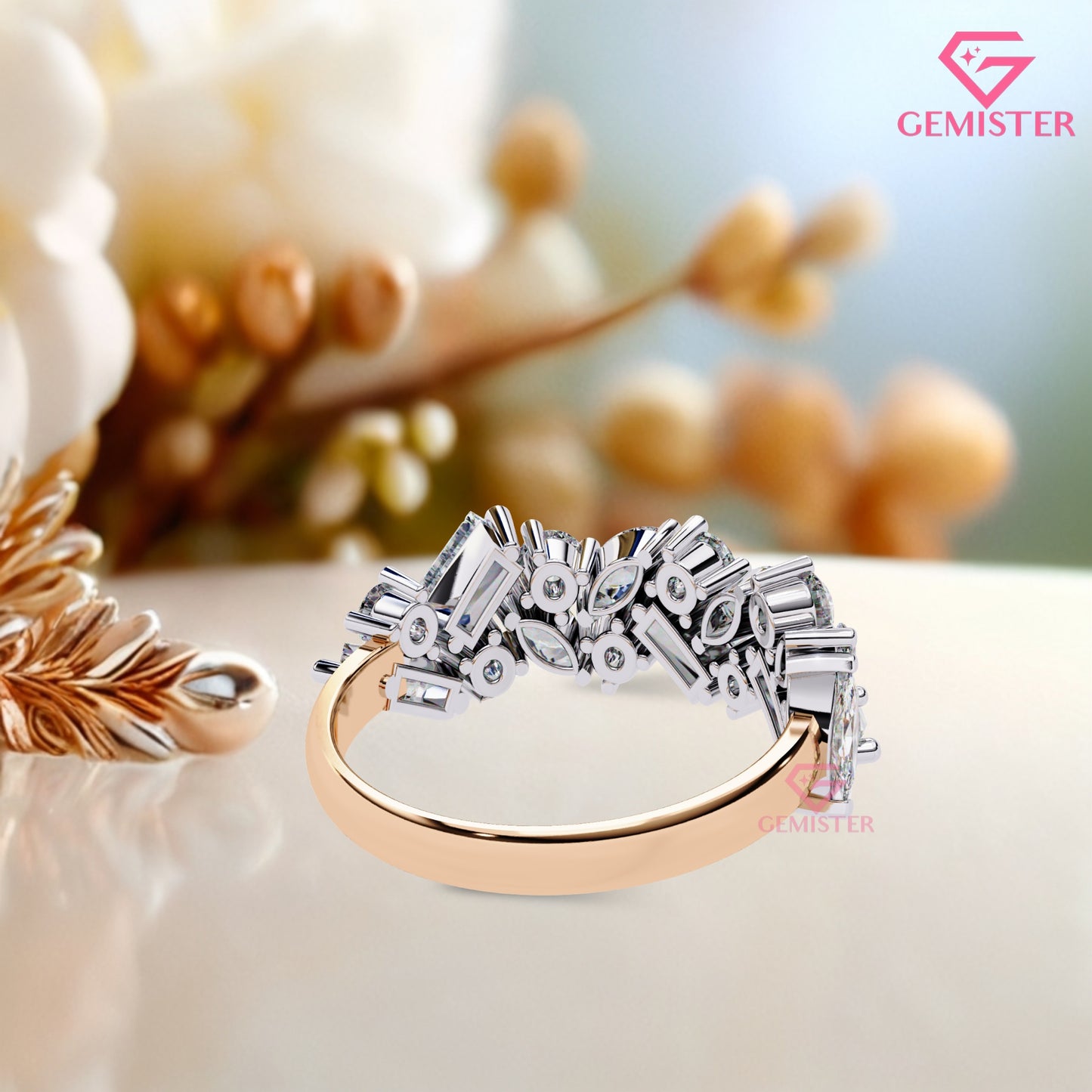 1.64 Ct Lab Grown Diamond Multi-Cut Cluster Band – Round, Marquise & Baguette Cut Ring, Elegant Wedding Band