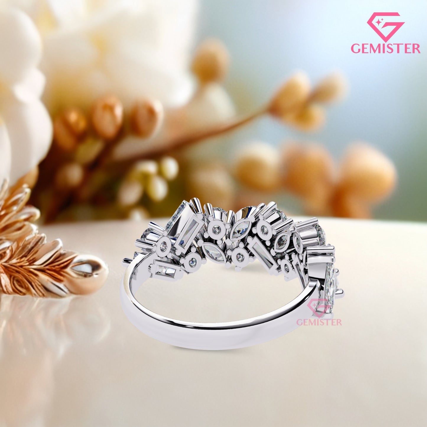 1.64 Ct Lab Grown Diamond Multi-Cut Cluster Band – Round, Marquise & Baguette Cut Ring, Elegant Wedding Band