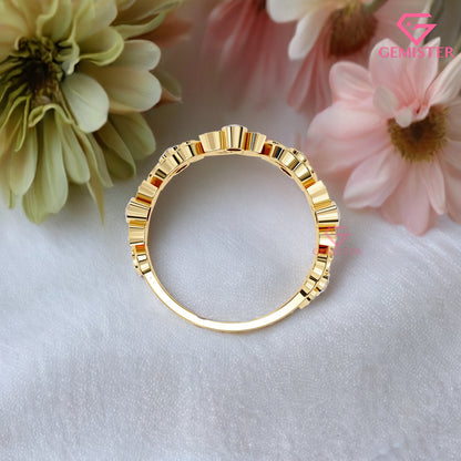 0.18 Ct Lab Grown Diamond Accent Vintage Band –  Unique Ring with Bezel & Leaf Design, Elegant Anniversary Band for Women