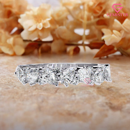 0.72 Ct Lab Grown Diamond Cluster Band Ring – Round & Pear Cut Multi-Stone Gold Ring, Elegant Wedding Band