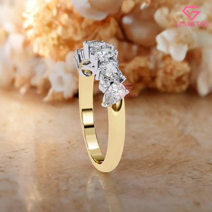 0.72 Ct Lab Grown Diamond Cluster Band Ring – Round & Pear Cut Multi-Stone Gold Ring, Elegant Wedding Band