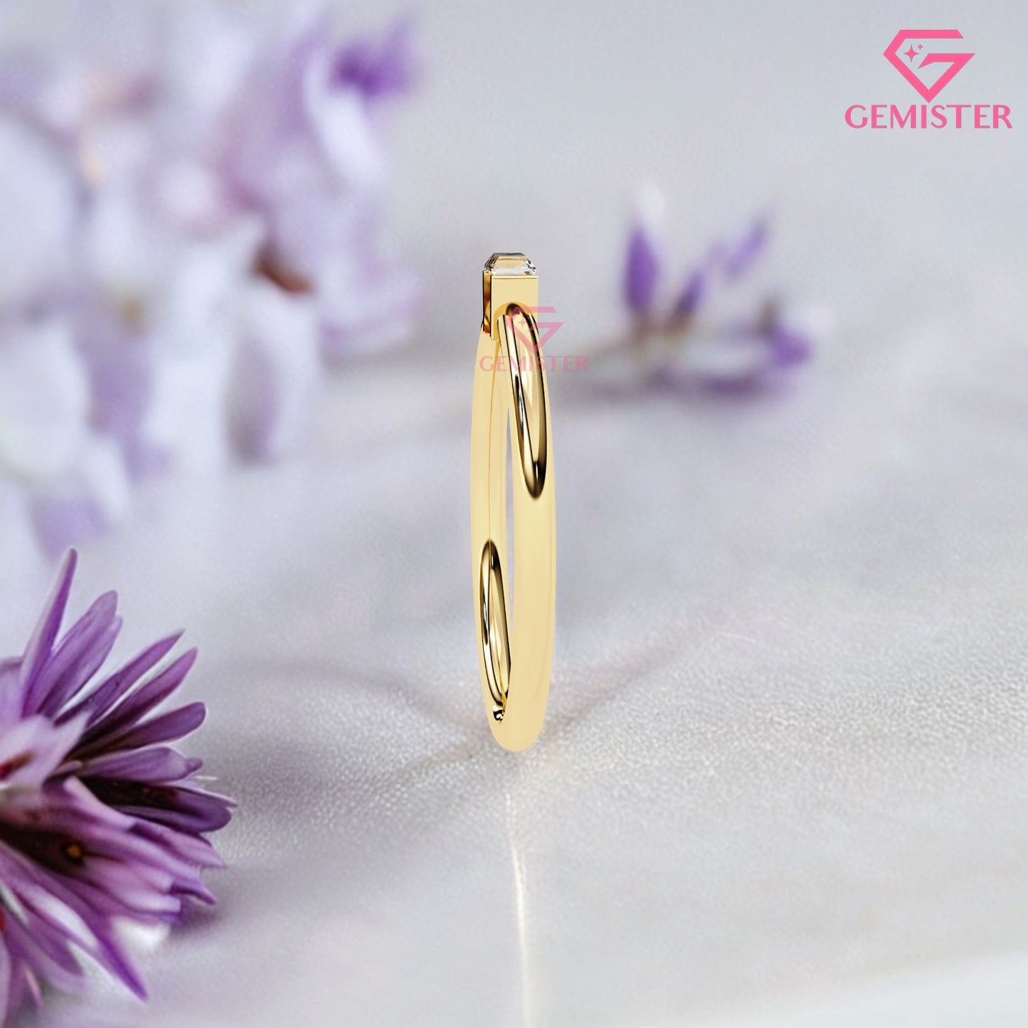 Baguette Diamond Solitaire Ring – 0.11 CT Moissanite Minimalist Gold Band, Dainty Promise Ring, Stacking or Engagement Jewelry