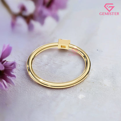 Baguette Diamond Solitaire Ring – 0.11 CT Moissanite Minimalist Gold Band, Dainty Promise Ring, Stacking or Engagement Jewelry