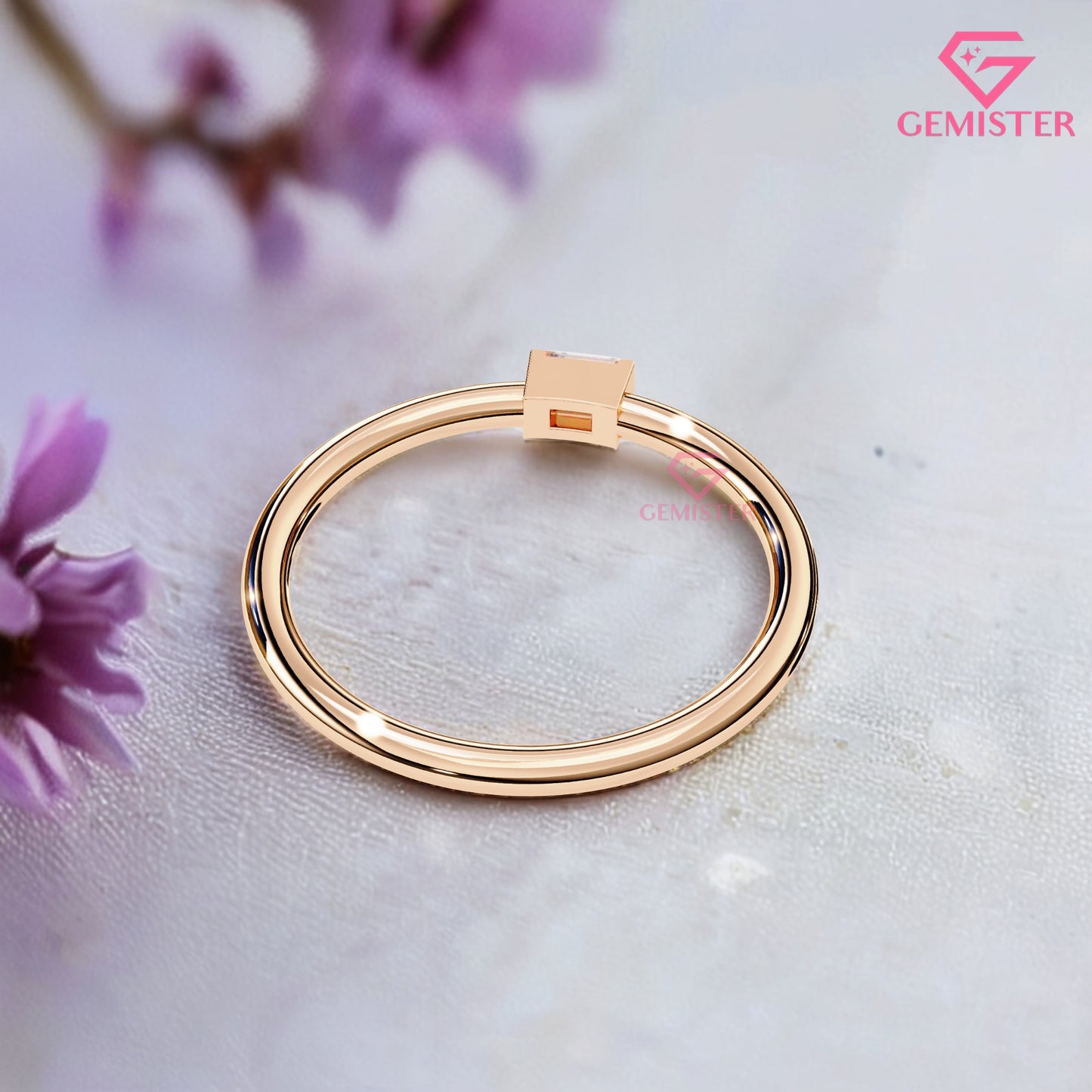 Baguette Diamond Solitaire Ring – 0.11 CT Moissanite Minimalist Gold Band, Dainty Promise Ring, Stacking or Engagement Jewelry