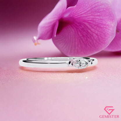 0.10 Ct Marquise Cut Moissanite Solitaire Ring – Dainty Engagement Ring, Minimalist Promise Ring for Women