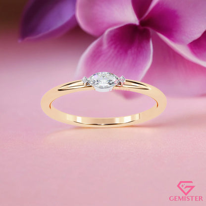 0.10 Ct Marquise Cut Moissanite Solitaire Ring – Dainty Engagement Ring, Minimalist Promise Ring for Women