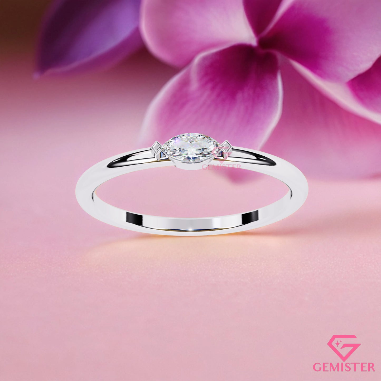 0.10 Ct Marquise Cut Moissanite Solitaire Ring – Dainty Engagement Ring, Minimalist Promise Ring for Women