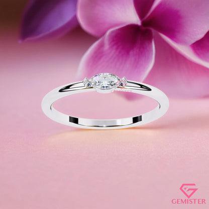 0.10 Ct Marquise Cut Moissanite Solitaire Ring – Dainty Engagement Ring, Minimalist Promise Ring for Women