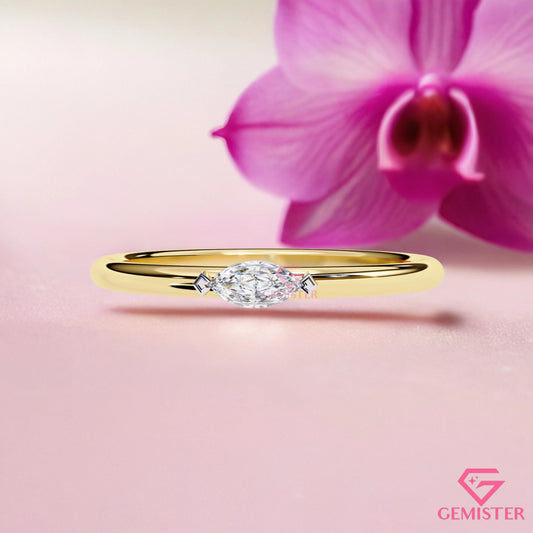 0.10 Ct Marquise Cut Lab Grown Diamond Solitaire Ring – Dainty Engagement Ring, Minimalist Promise Ring for Women