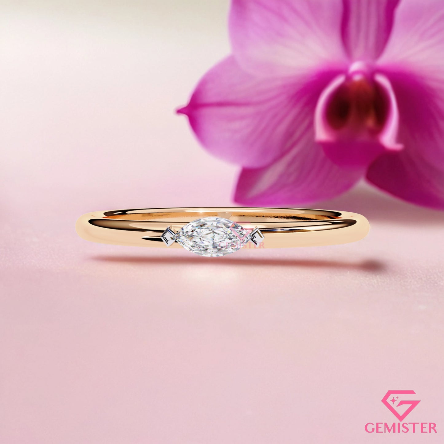 0.10 Ct Marquise Cut Moissanite Solitaire Ring – Dainty Engagement Ring, Minimalist Promise Ring for Women