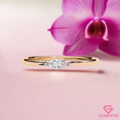 0.10 Ct Marquise Cut Moissanite Solitaire Ring – Dainty Engagement Ring, Minimalist Promise Ring for Women