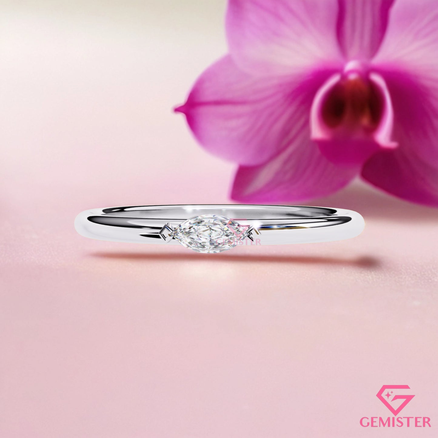 0.10 Ct Marquise Cut Moissanite Solitaire Ring – Dainty Engagement Ring, Minimalist Promise Ring for Women