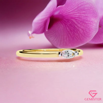 0.10 Ct Marquise Cut Moissanite Solitaire Ring – Dainty Engagement Ring, Minimalist Promise Ring for Women