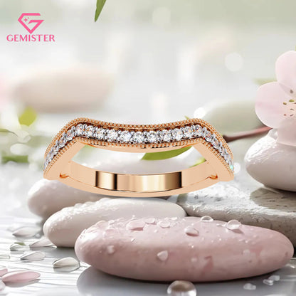 0.15 CT Moissanite Curved Wedding Band – Gold Milgrain Contour Stacking Bridal Band