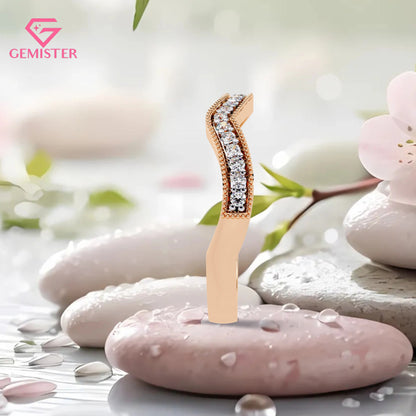 0.15 CT Moissanite Curved Wedding Band – Gold Milgrain Contour Stacking Bridal Band